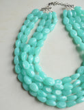 Aqua Blue Beaded Lucite Chunky Multi Strand Statement Necklace - Lauren