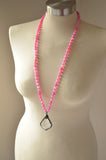 Pink Long Stone Crystal Glass Pendant Beaded Necklace - San Jose