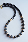 Black Gold Long Bead Chunky Agate Wood Statement Necklace - Mollie