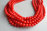 Red Acrylic Lucite Bead Chunky Multi Strand Statement Necklace - Alana