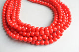 Red Acrylic Lucite Bead Chunky Multi Strand Statement Necklace - Alana