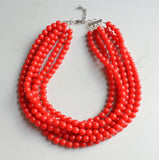 Red Acrylic Lucite Bead Chunky Multi Strand Statement Necklace - Alana