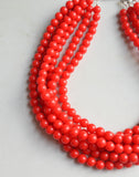 Red Acrylic Lucite Bead Chunky Multi Strand Statement Necklace - Alana