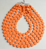 Orange Beaded Wood Multi Strand Chunky Statement Necklace - Charlotte