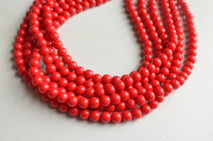 Cherry Red Acrylic Lucite Bead Chunky Multi Strand Statement Necklace - Alana