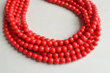 Cherry Red Acrylic Lucite Bead Chunky Multi Strand Statement Necklace - Alana