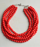 Cherry Red Acrylic Lucite Bead Chunky Multi Strand Statement Necklace - Alana