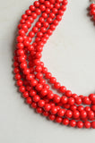 Cherry Red Acrylic Lucite Bead Chunky Multi Strand Statement Necklace - Alana