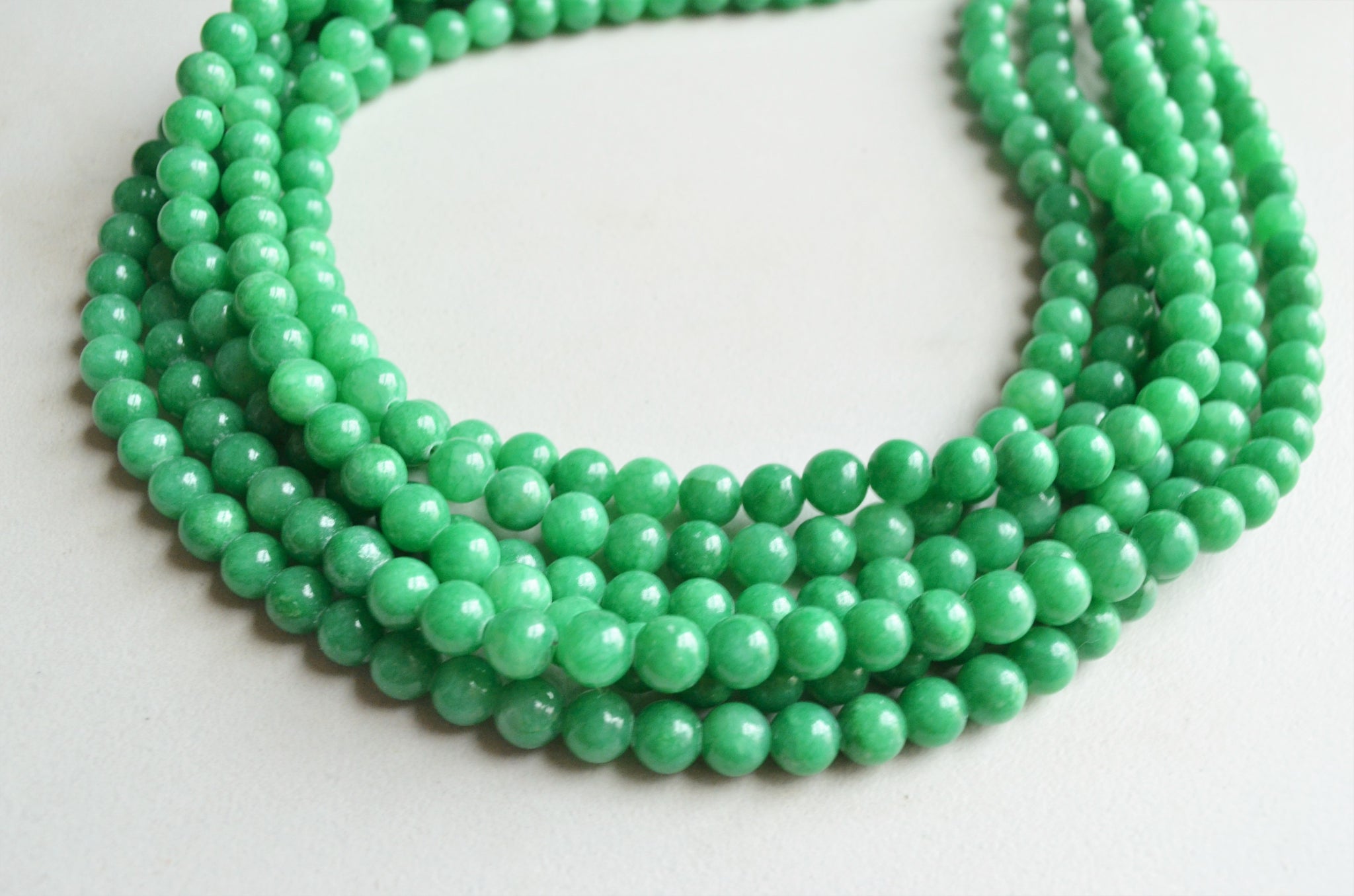Rare High End Type A Yang Green Jade Jadeite Necklace 38.35g 5.1-7.3mm/bead  108 beads | Huangs Jadeite and Jewelry Pte Ltd