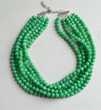 Green Jade Beaded Multi Strand Chunky Womens Statement Necklace - Michelle
