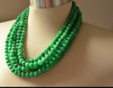 Green Jade Beaded Multi Strand Chunky Womens Statement Necklace - Michelle