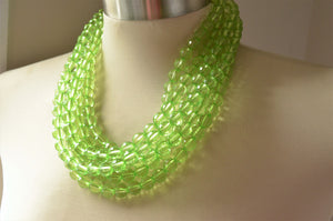 Light Green Faceted Acrylic Beaded Multi Strand Statement Necklace - Angelina