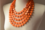 Orange Beaded Wood Multi Strand Chunky Statement Necklace - Charlotte