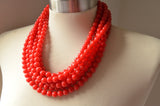 Red Acrylic Lucite Bead Chunky Multi Strand Statement Necklace - Alana