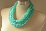 Aqua Blue Beaded Lucite Chunky Multi Strand Statement Necklace - Lauren