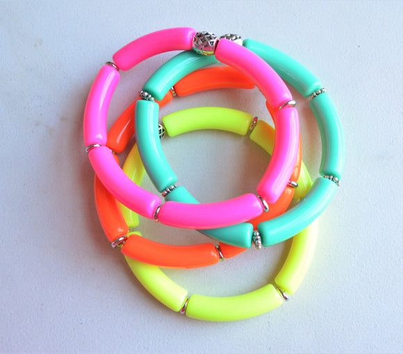 Neon Acrylic Lucite Tube Stretch Womens Bracelet