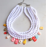 White Candy Acrylic Multi Strand Chunky Unique Statement Necklace