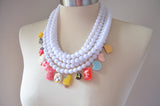 White Candy Acrylic Multi Strand Chunky Unique Statement Necklace