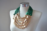 Green Gold Wood Bead Statement Chunky Wooden Necklace - Regan