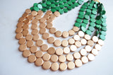 Green Gold Wood Bead Statement Chunky Wooden Necklace - Regan