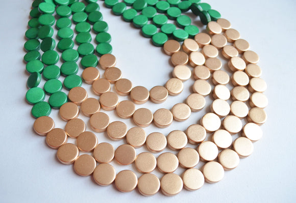 Green Gold Wood Bead Statement Chunky Wooden Necklace - Regan