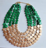Green Gold Wood Bead Statement Chunky Wooden Necklace - Regan