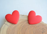 Heart Valentines Matte Big Lucite Red Pink Stud Earrings