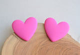 Heart Valentines Matte Big Lucite Red Pink Stud Earrings