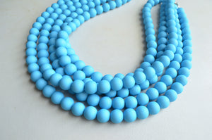 Turquoise Blue Matte Acrylic Bead Chunky Multi Strand Statement Necklace - Alana