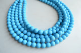 Turquoise Blue Matte Acrylic Bead Chunky Multi Strand Statement Necklace - Alana