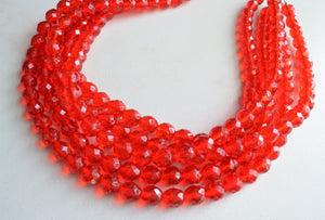 Red Crystal Beaded Multi Strand Chunky Statement Necklace - Anna Marie