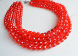 Red Crystal Beaded Multi Strand Chunky Statement Necklace - Anna Marie