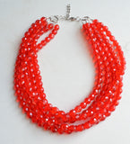 Red Crystal Beaded Multi Strand Chunky Statement Necklace - Anna Marie