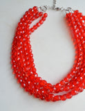 Red Crystal Beaded Multi Strand Chunky Statement Necklace - Anna Marie