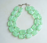 Mint Green Lucite Beaded Multi Strand Chunky Womens Statement Necklace - Jenny