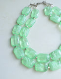 Mint Green Lucite Beaded Multi Strand Chunky Womens Statement Necklace - Jenny