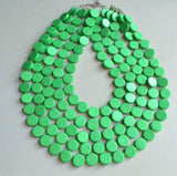 Green Beaded Wood Multi Strand Chunky Statement Necklace - Charlotte