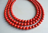 Red Gold Beaded Chunky Multi Strand Statement Necklace - Jamie