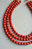 Red Gold Beaded Chunky Multi Strand Statement Necklace - Jamie