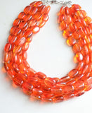 Orange Lucite Acrylic Beaded Chunky Multi Strand Statement Necklace - Lauren