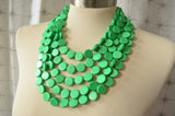 Green Beaded Wood Multi Strand Chunky Statement Necklace - Charlotte