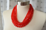 Red Crystal Beaded Multi Strand Chunky Statement Necklace - Anna Marie