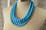 Turquoise Blue Matte Acrylic Bead Chunky Multi Strand Statement Necklace - Alana