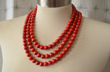 Red Gold Beaded Chunky Multi Strand Statement Necklace - Jamie