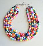 Multi Color Acrylic Lucite Bead Chunky Statement Necklace - Carnivale