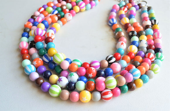 Multi Color Acrylic Lucite Bead Chunky Statement Necklace - Carnivale