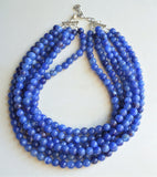 Denim Blue Acrylic Lucite Bead Chunky Multi Strand Statement Necklace - Alana
