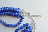 Denim Blue Acrylic Lucite Bead Chunky Multi Strand Statement Necklace - Alana