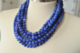 Denim Blue Acrylic Lucite Bead Chunky Multi Strand Statement Necklace - Alana