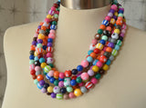 Multi Color Acrylic Lucite Bead Chunky Statement Necklace - Carnivale